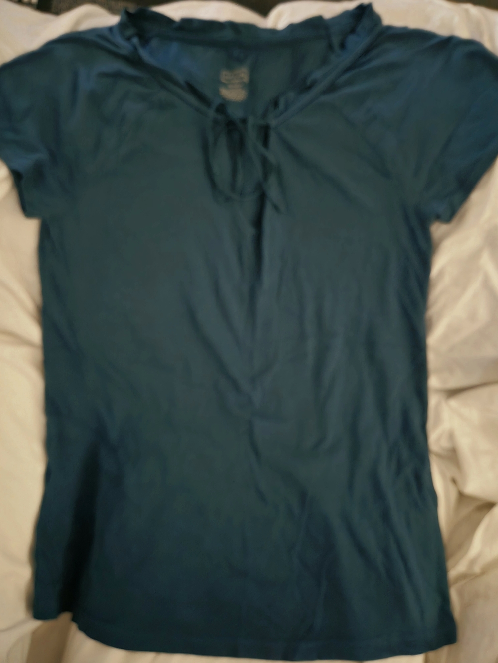 Merona Teal Short Sleeve Tie-Neck Tee